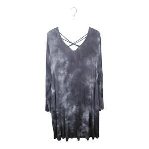 A BEAUTIFUL SOUL Dress Tie-Dye Gray Criss Cross V-neck Neckline & Back - Large